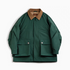 Utility Field Jacket in Dark Green front view showing corduroy collar, double closure and oversized flap pockets