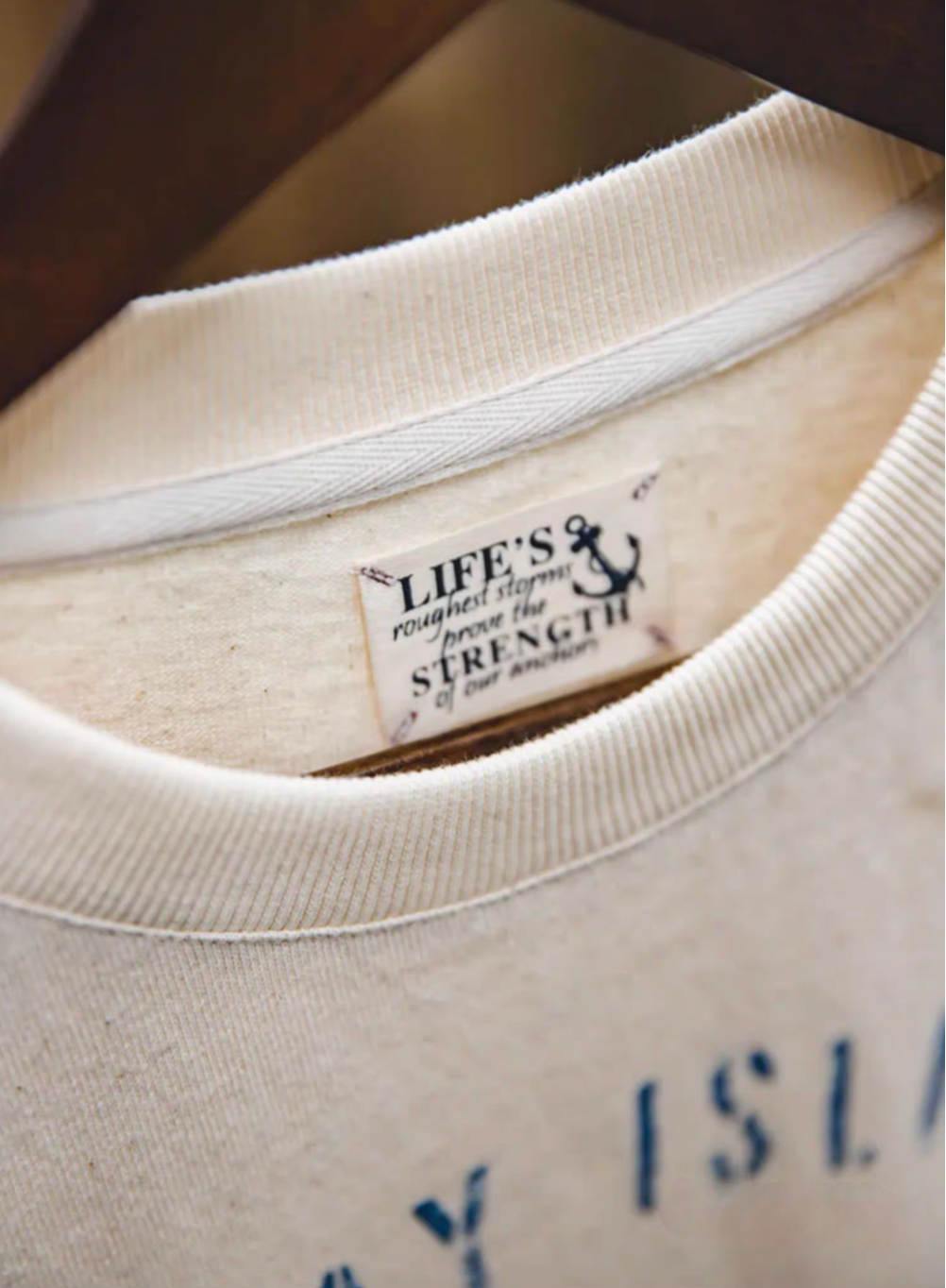Vintage Anchor Battle Tee White close-up of ribbed crewneck collar and natural cotton texture