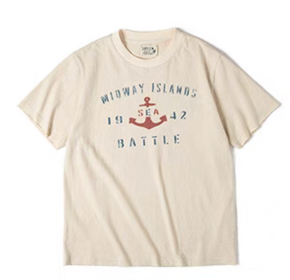 Vintage Anchor Battle Tee White front view showing Midway Islands anchor graphic and distressed vintage print design