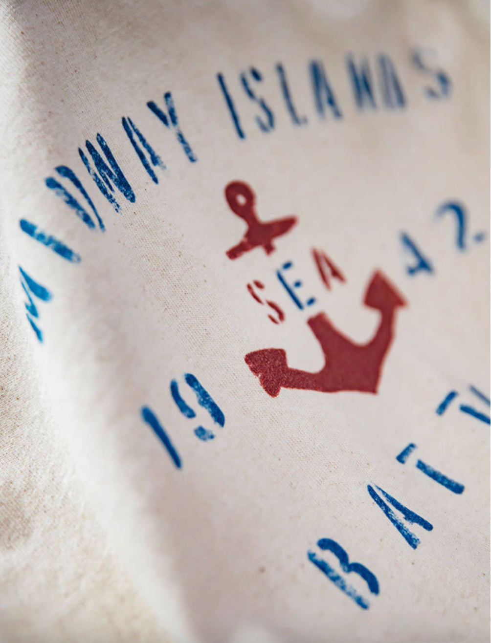 Vintage Anchor Battle Tee White close-up of distressed anchor graphic and faded print detail