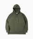 Vintage Half-Zip Fleece Hoodie in Army Green, front flat lay product image with drawstring hood and half-zip neckline

