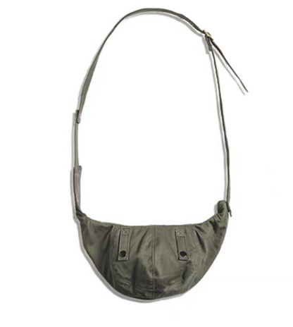 Vintage Military Canvas Sling Bag military green back view showing rear panel and strap attachment