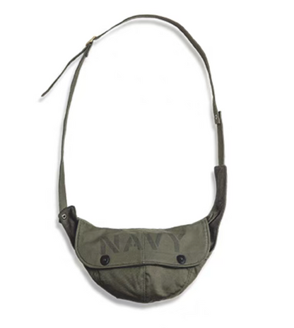 Vintage Military Canvas Sling Bag military green front view with flap closure and adjustable strap