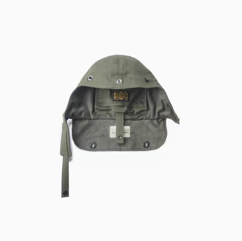 Vintage Military Canvas Sling Bag military green interior open view with lining and wartime label details