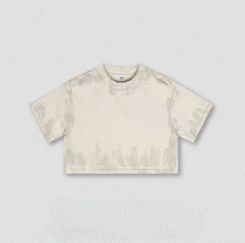 Beige washed cropped tee flat lay relaxed fit short sleeve top