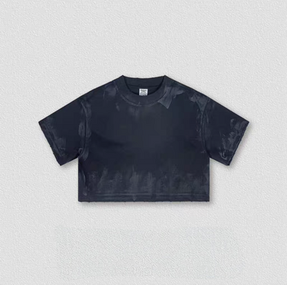 Black washed cropped tee flat lay short sleeve relaxed fit top