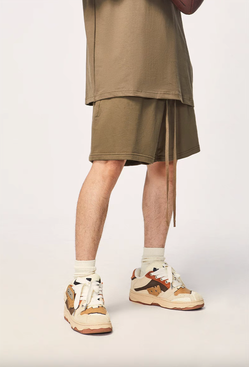 Washed Heavyweight Terry Shorts Brown front wear view highlighting elastic waistband and soft terry texture