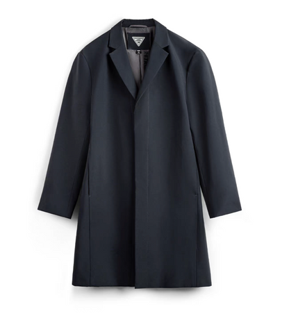Men’s waterproof Mac coat front view in deep navy