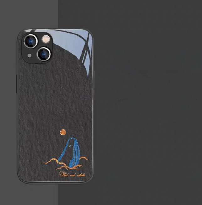 Whale phone case whale head design with black frame back view textured finish