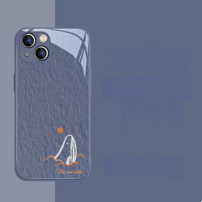 Whale phone case whale head design with lavender frame back view textured finish
