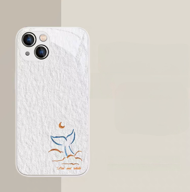 Whale phone case whale tail design with white frame back view textured finish
