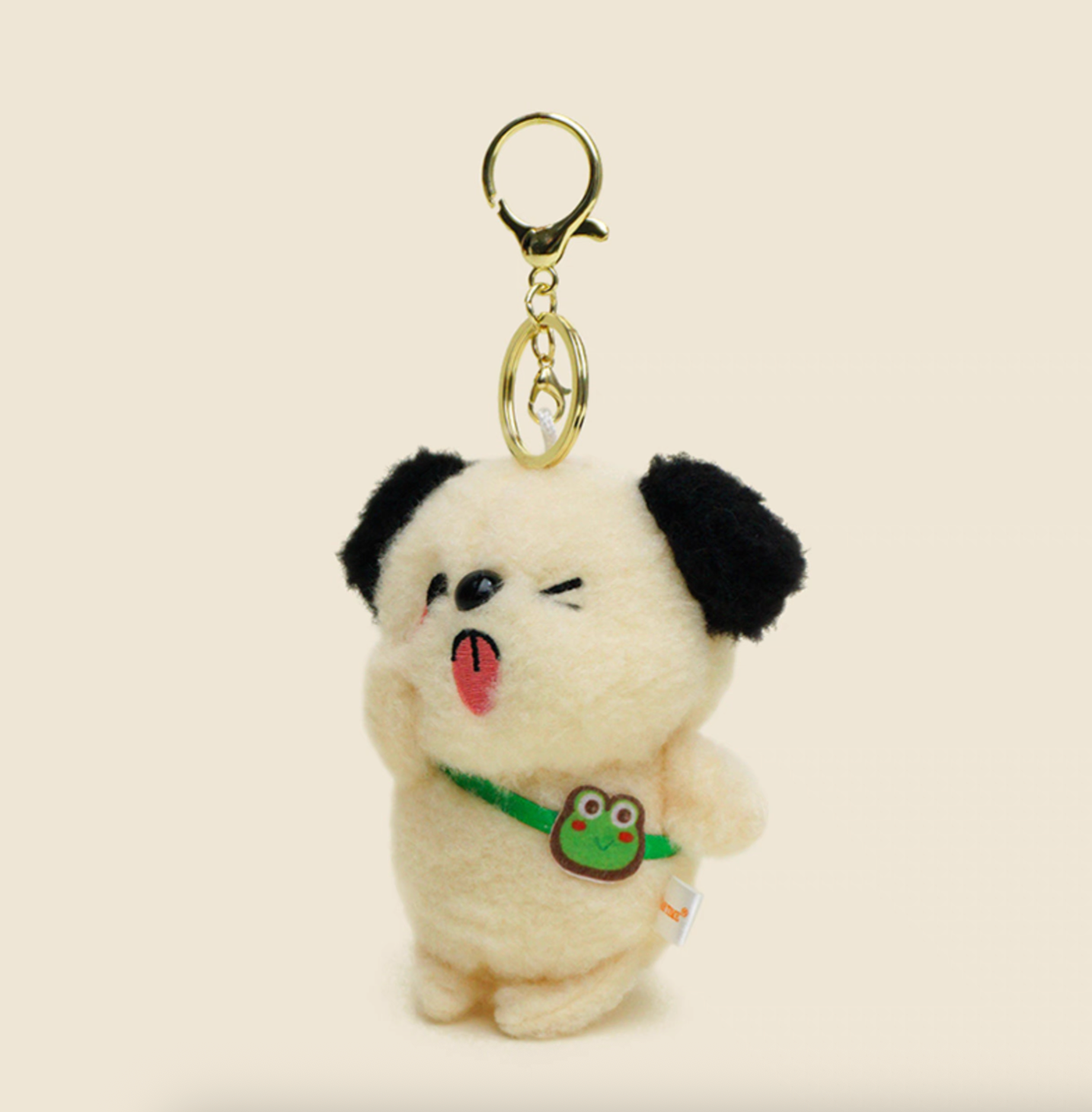 Wink Puppy Plush Keychain with Frog Sling Bag – Cute Stress Relief Bag Charm