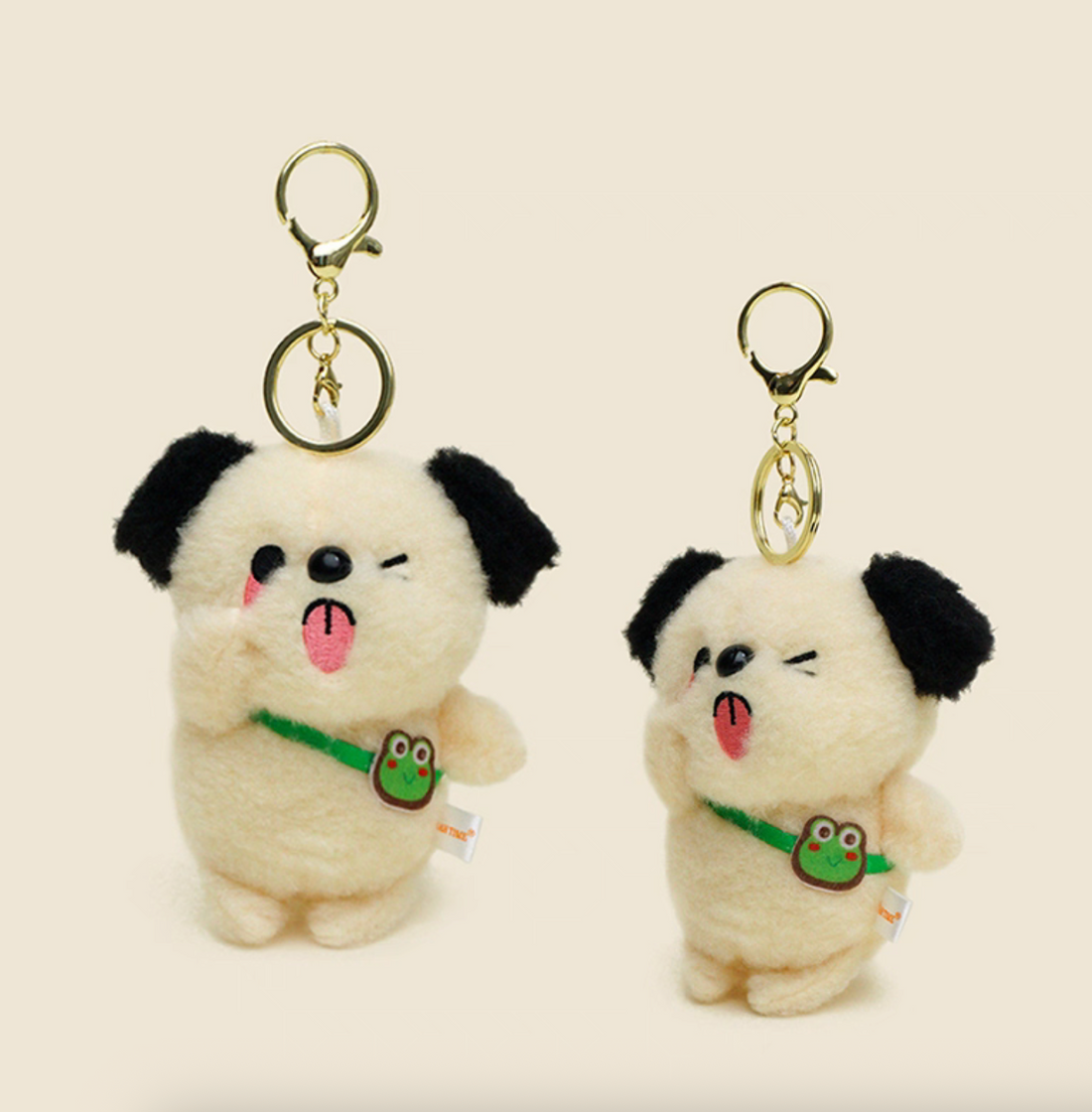 Wink Puppy Plush Keychain with Frog Sling Bag – Cute Stress Relief Bag Charm