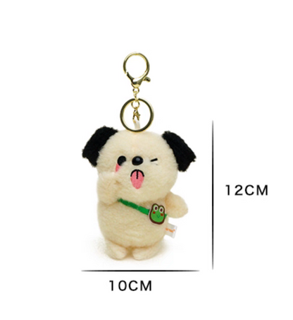Wink Puppy Plush Keychain with Frog Sling Bag – Cute Stress Relief Bag Charm