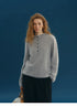 Close-up of heather grey wool-cashmere hooded sweater front detail